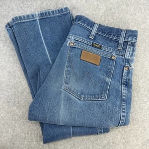 Wranglers Vintage Straight Leg Blue Denim Jeans-Distressed Medium Wash 30x34-OBO
